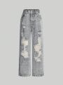 Y2k Style Loose Fit Jeans For Tween Girls With Cool Distressed Details