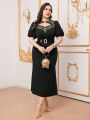 SHEIN Modely Plus Size Printed Hollow Out Puff Sleeve Dress