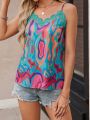 Floral Print & Lace Splicing Casual Camisole Top
