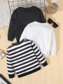 SHEIN Kids EVRYDAY 3pcs/set Toddler Boys' Casual Comfortable Solid Color Sweatshirt And Striped Sweatshirt With Round Neckline