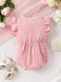 Infant Girls' Muslin Soft & Comfortable Patchwork Bodysuit With Lace Detailing