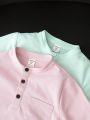 SHEIN Kids EVRYDAY Toddler Boys' 2pcs/set Casual Comfortable Half-button Polo Shirt With Small Collar