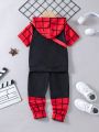 SHEIN Young Boy Spider Printed Short Sleeve Hoodie And Pants Set With Backpack, Summer