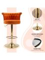 Velvet Bar Stools Set of 2, Modern Swivel Adjustable Counter Height Gold Barstools with Backs, Upholstered Tufted Bar Chairs with Nailheads for Kitchen Island Counter Stools