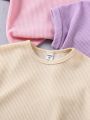 SHEIN Kids SUNSHNE Little Girls' Solid Color Short Sleeve Casual T-Shirt