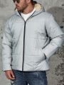 Manfinity Men's Zipper Front Hooded Padded Jacket With Side Pockets