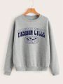 Plus Letter & Palm Tree Graphic Drop Shoulder Thermal Lined Sweatshirt