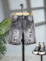 New Arrival High-End Casual Fashion Grey Distressed Washed Denim Shorts For Tween Boys