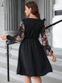 EMERY ROSE Ladies Simple Everyday Dress With Printed Sleeves