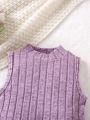 SHEIN Kids EVRYDAY Toddler Girls' Ribbed Knit Sleeveless Sweater Dress
