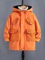 Young Boy 1pc Flap Pocket Teddy Lined Hooded Coat