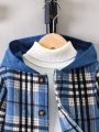 SHEIN Kids HYPEME Boys' Plaid Hooded Jacket With Double-sided Pockets