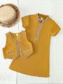 2pcs Baby Boy Embroidery Yellow Spring Autumn Outfits