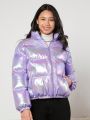 Teen Girl Holographic Zip Up Puffer Coat