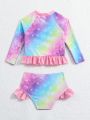 Baby Girls' Cartoon Pattern Gradient Print Swimsuit Set