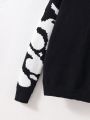 Teen Boys' Contrast Pattern Round Neck Drop Shoulder Sweater
