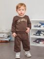 SHEIN Baby Boy Letter Graphic Striped Trim Sweatshirt & Sweatpants