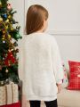 SHEIN Girls 1pc Christmas Elk Embroidery Drop Shoulder Teddy Pullover