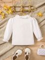 SHEIN Kids EVRYDAY Girls' Cute And Stylish Pleated Hem Versatile Shirt For Spring Autumn Winter
