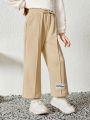 SHEIN Young Girl Letter Patched Knot Front Sweatpants