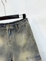 SHEIN Tween Boys'  Stylish Loose Straight Leg Vintage Washed Baggy Denim Jeans, For Tween Boys' Summer Bottom