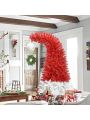 6FT Hinged Fir Artificial Top Christmas Tree, Xmas Tree Bendable Santa Hat Style Christmas Tree Holiday Decoration