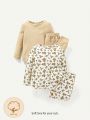 Cozy Cub Infant Girls' Floral Pattern Round Neck Top And Pants Four Piece Set