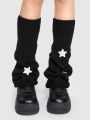 Goth Sequin Star Decor Solid Leg Warmers