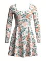 INSVY Design Studio Women'S Floral Print Square Neckline Dress