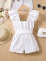 SHEIN Kids CHARMNG Toddler Girls Guipure Lace Insert Ruffle Trim Belted Romper