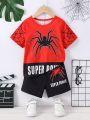 SHEIN Young Boy Cool Spider & Letter Print Short Sleeve T-Shirt And Shorts Summer Outfits