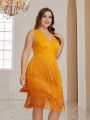 SHEIN Belle Plus Size Solid Color Multi-Layered Tassel Evening Party Dress