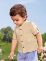 SHEIN Baby Boy Patched Pocket Roll Up Sleeve Button Front Shirt