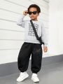 SHEIN Kids HYPEME Toddler Boys' Casual & Comfortable Knitted Sports Pants With Colorful Video Game Controller Pattern
