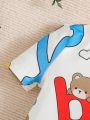 SHEIN Baby Boy Cute Bear Pattern Short Sleeve Top & Casual Shorts, Tight-Fitting Homewear Set
