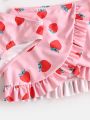 3pack Baby Girl Strawberry Print Ruffle Trim Bikini Swimsuit