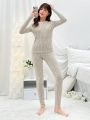 Fall Clothes New Arrival Striped Knit Solid Color Warm Homewear 2-piece Set
