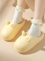 Women's Winter New Style Cute Korean Style Simple Thickened Warm Wear-resistant Heeled Slipper With Plush Soft And Comfortable Daily Indoor Outdoor Slides Shoes