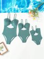1pc Elegant One-Piece Swimsuit With Hollow Out Design And Scallop Trim For Young Girls