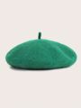 1pc Green Knitted Beret Hat For Kids