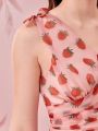 Teenage Girls' Sleeveless Strawberry Mesh Dress