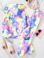 Girls' Colorful Digital Printed Hoodie And Casual Pants Set