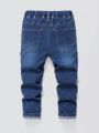 SHEIN Young Boys' High-Elastic Slim-Fit Comfortable Fashion Workwear Style Jeans With Multiple Pockets