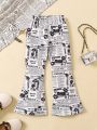 SHEIN Kids HYPEME 1pc Toddler Girls' Street Style Lip & Letter Printed Bell Bottom Pants For Spring/Autumn
