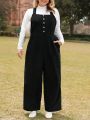 SHEIN Frenchy Plus Size Corduroy Buckle Strap Overalls Jumpsuits