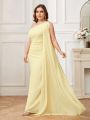 SHEIN Belle Women's Plus Size Bridesmaid Dress With One Shoulder, Chiffon Fabric, Sequin Embellishment, Waist Pleating