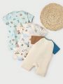 Newborn Boys' Cute Animal Printed With Long Sleeves And Footies Home Wear 3pcs/Set