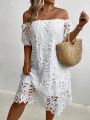 SHEIN VCAY Plus Size Hollow Out Embroidered One-Shoulder Solid Color Dress