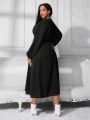 SHEIN CURVE+ Plus Size Twisted V-neck Lantern Sleeve Dress