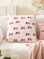 LongNap™ 1pc Heart Embroidery Plush Soft Romantic Decorative Cushion Cover, Valentine's Day Home Decor, Throw Pillowcase Without Filler, Sweet Wedding Essentials
